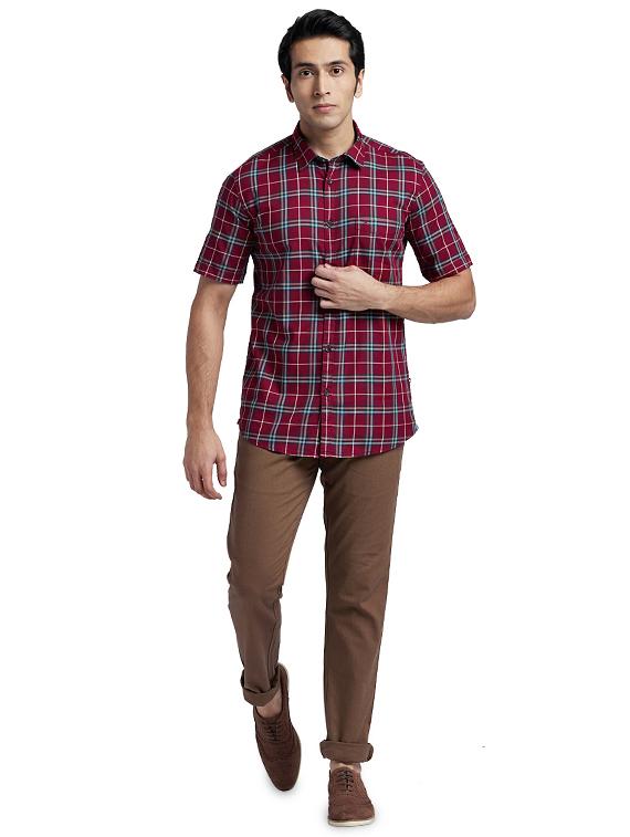 maroon checkered casual shirt - 17768150 - Zoom Image - 4