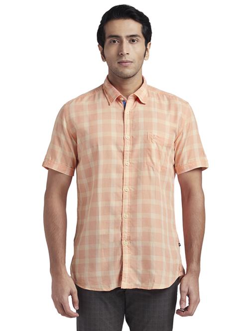 peach checkered casual shirt - 17768156 - Standard Image - 1