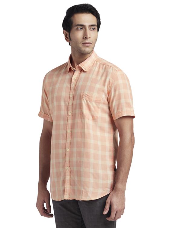 peach checkered casual shirt - 17768156 - Zoom Image - 2