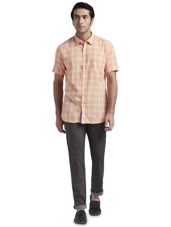 peach checkered casual shirt - 17768156 - Zoom Image - 4