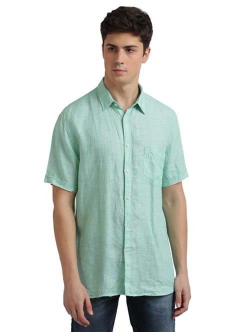 green solid linen casual shirt - 17768166 - Standard Image - 1
