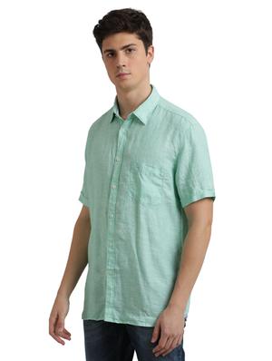 green solid linen casual shirt - 17768166 - Standard Image - 2