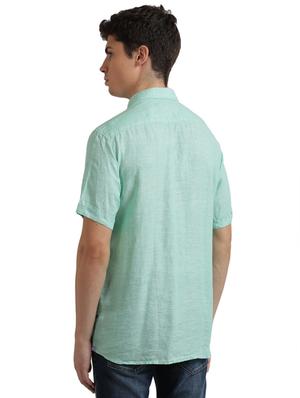 green solid linen casual shirt - 17768166 - Standard Image - 3