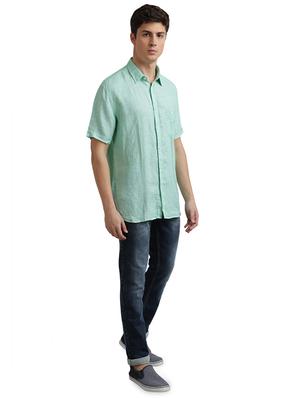 green solid linen casual shirt - 17768166 - Standard Image - 4