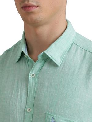 green solid linen casual shirt - 17768166 - Standard Image - 5