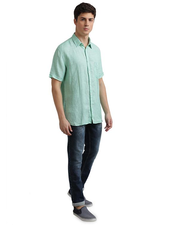 green solid linen casual shirt - 17768166 - Zoom Image - 4