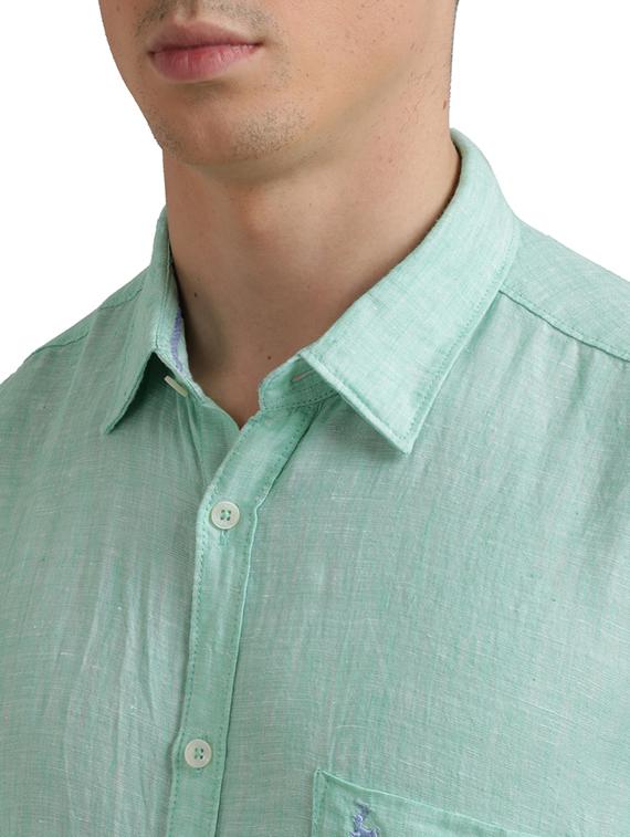 green solid linen casual shirt - 17768166 - Zoom Image - 5