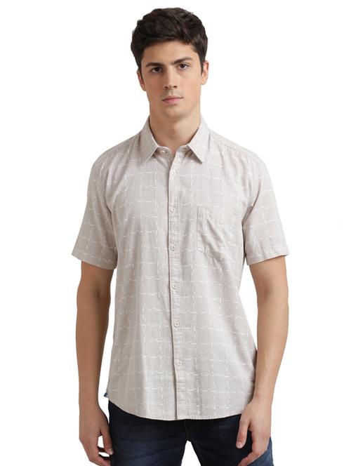beige checkered linen casual shirt - 17768209 - Standard Image - 1