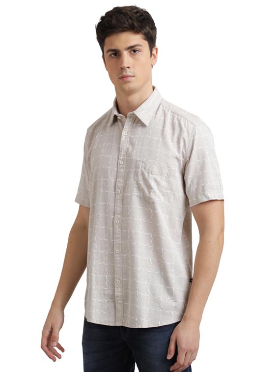 beige checkered linen casual shirt - 17768209 - Zoom Image - 2