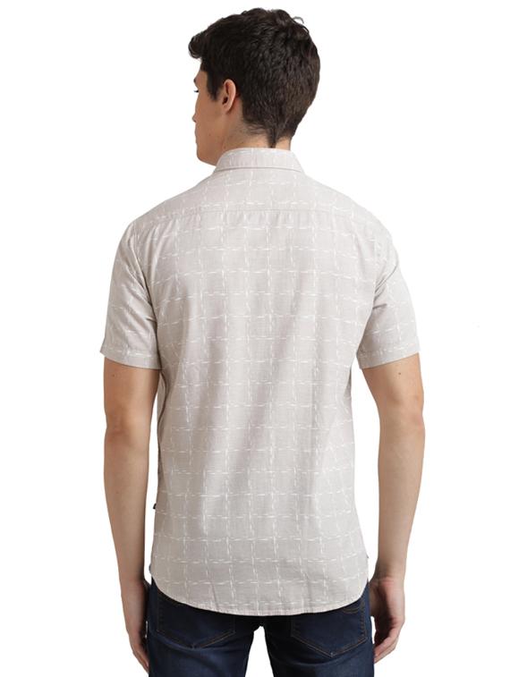 beige checkered linen casual shirt - 17768209 - Zoom Image - 3