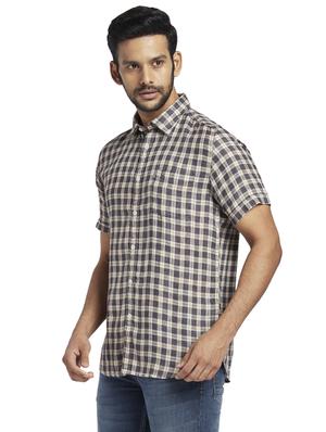 grey checkered linen casual shirt - 17768218 - Standard Image - 2