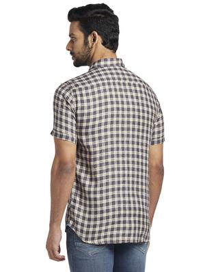 grey checkered linen casual shirt - 17768218 - Standard Image - 3