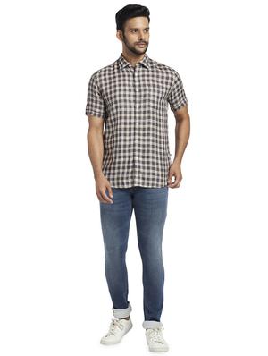 grey checkered linen casual shirt - 17768218 - Standard Image - 4