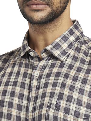 grey checkered linen casual shirt - 17768218 - Standard Image - 5