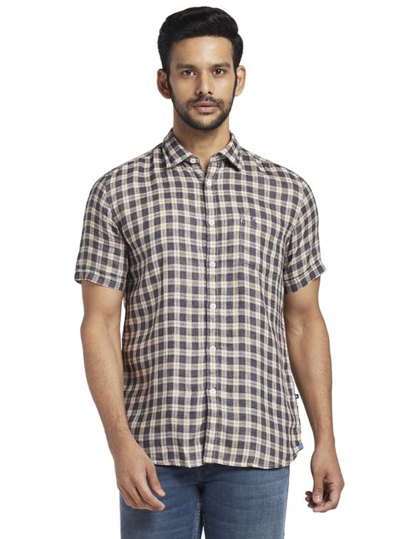 grey checkered linen casual shirt - 17768218 - Zoom Image - 1
