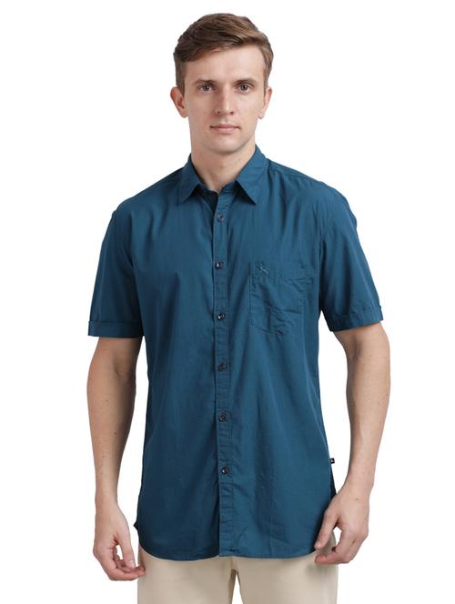 teal blue solid casual shirt - 17768232 - Standard Image - 1