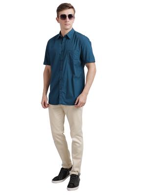 teal blue solid casual shirt - 17768232 - Standard Image - 4