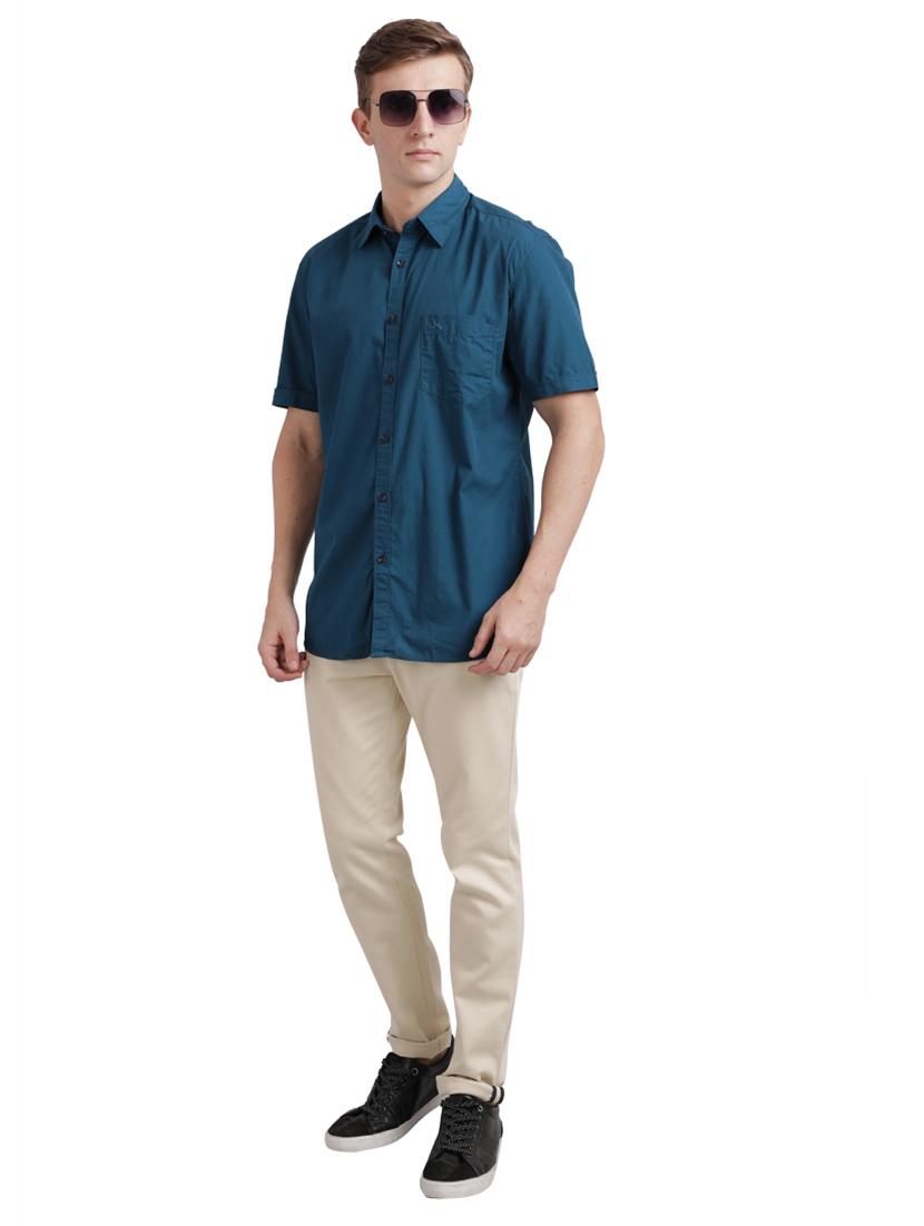 teal blue solid casual shirt - 17768232 - Zoom Image - 4