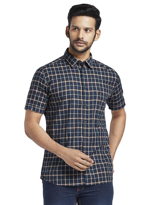 navy blue checkered casual shirt - 17768263 - Standard Image - 1