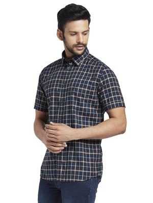navy blue checkered casual shirt - 17768263 - Standard Image - 2