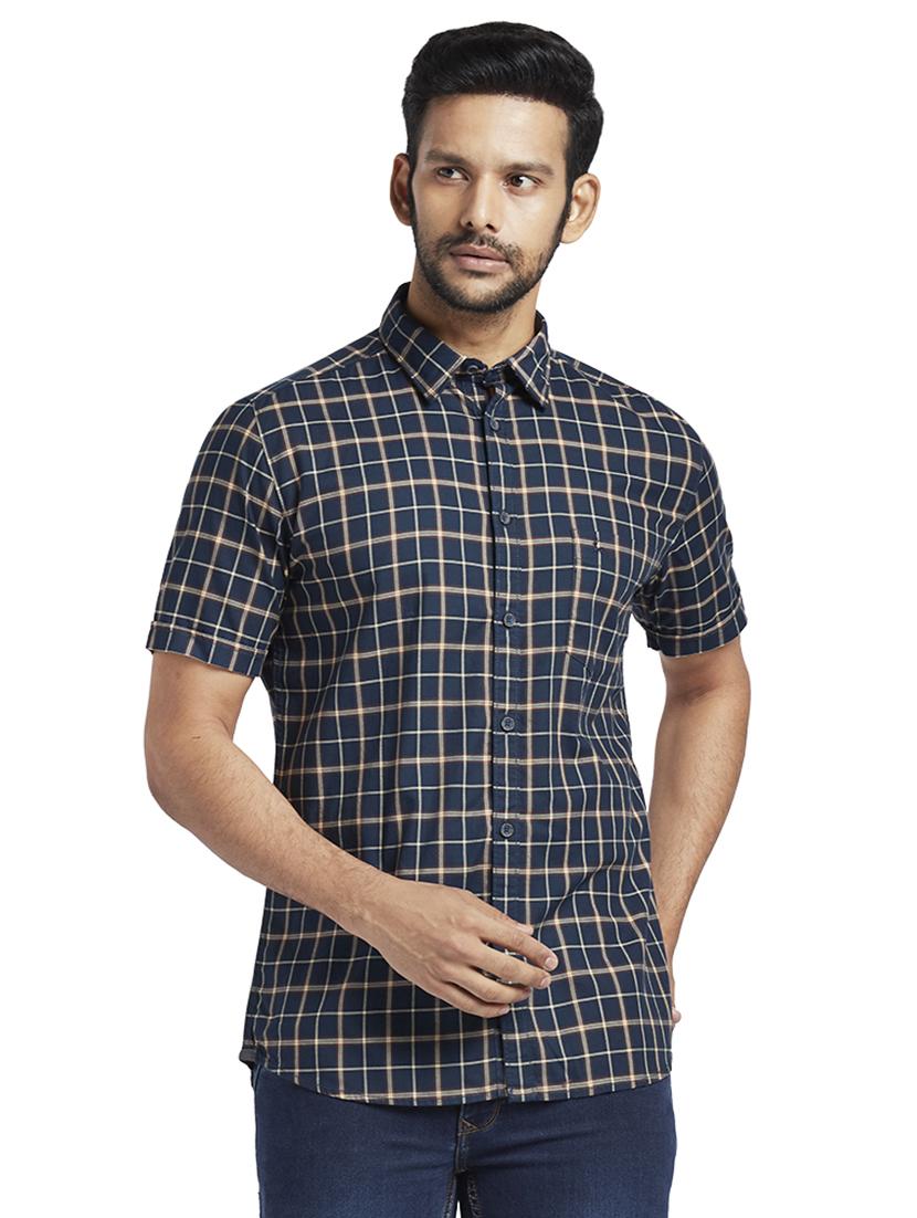 navy blue checkered casual shirt - 17768263 - Zoom Image - 1