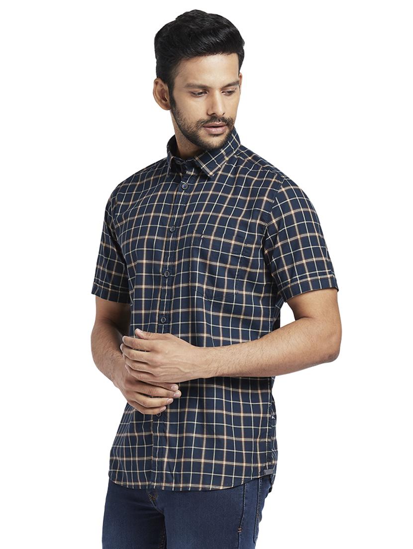 navy blue checkered casual shirt - 17768263 - Zoom Image - 2