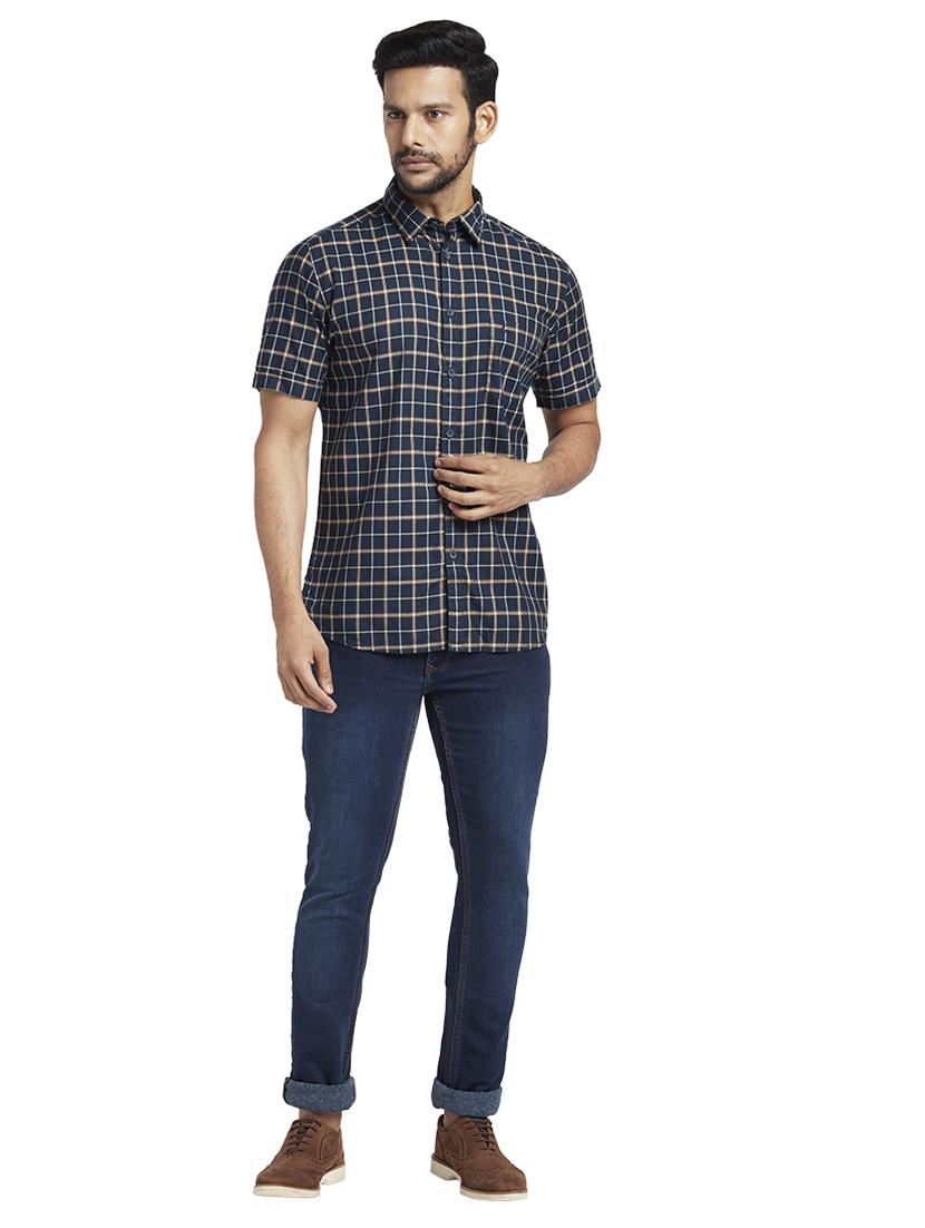 navy blue checkered casual shirt - 17768263 - Zoom Image - 4