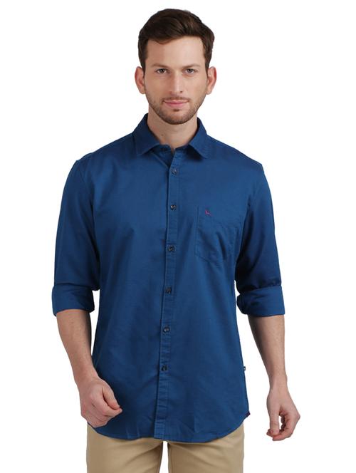 blue solid casual shirt - 17768273 - Standard Image - 1