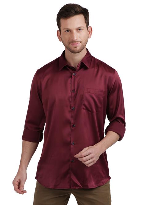 maroon solid casual shirt - 17768277 - Standard Image - 1