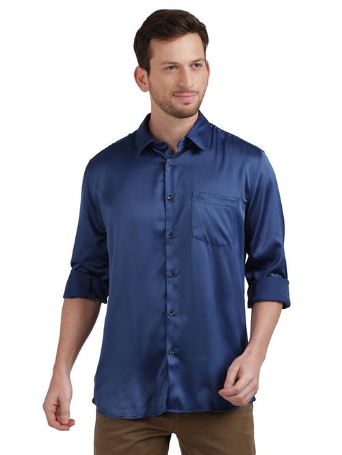 blue solid casual shirt - 17768278 - Standard Image - 1