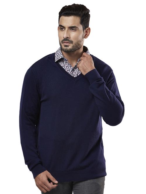 navy blue solid wool pullover - 17768350 - Standard Image - 1