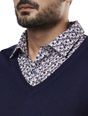 navy blue solid wool pullover - 17768350 - Standard Image - 5