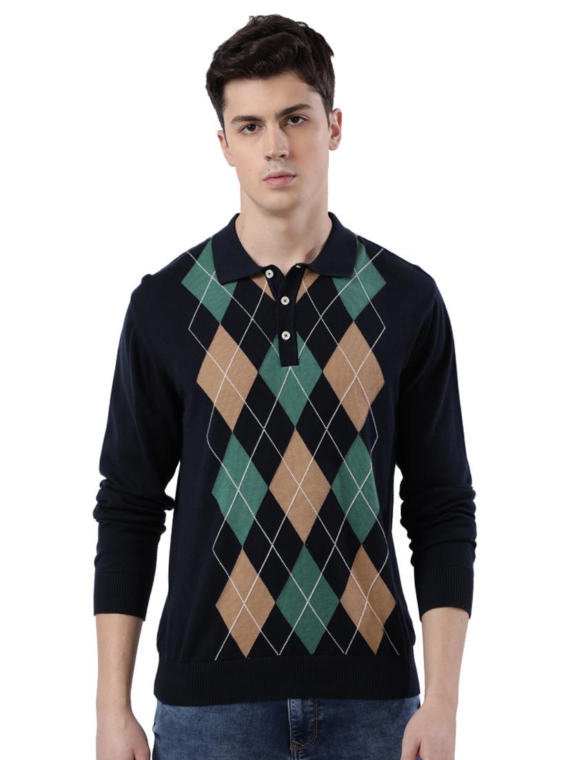 navy blue checkered pullover - 17768363 - Zoom Image - 1