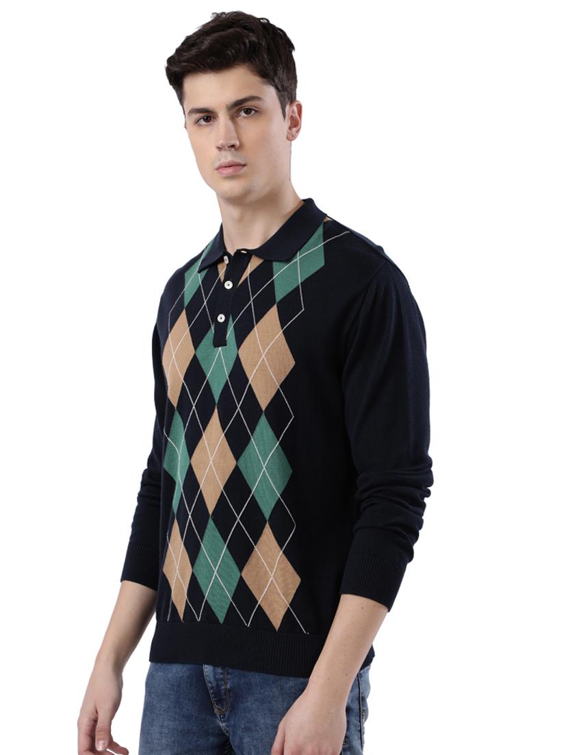 navy blue checkered pullover - 17768363 - Zoom Image - 2