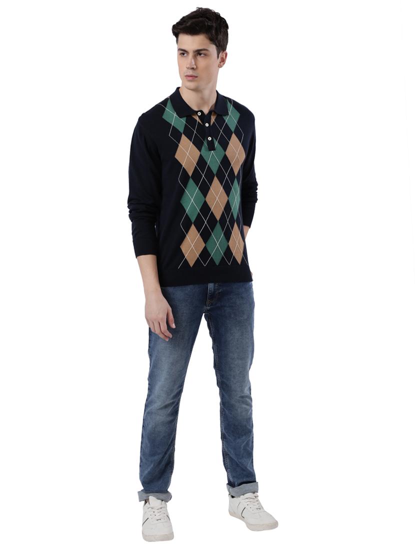 navy blue checkered pullover - 17768363 - Zoom Image - 4