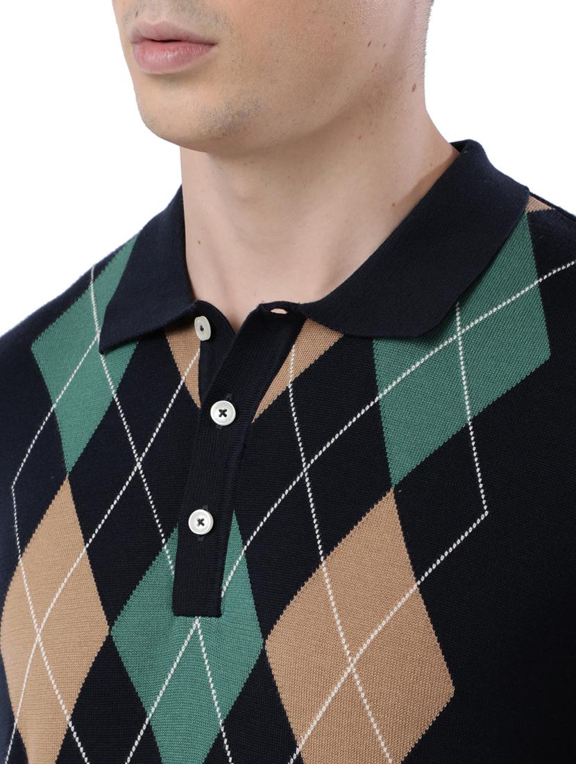 navy blue checkered pullover - 17768363 - Zoom Image - 5