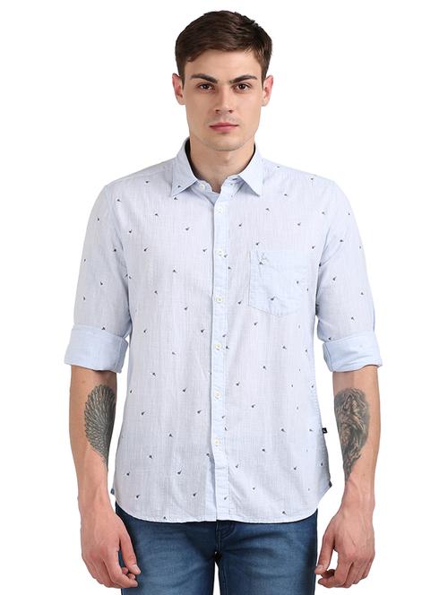 light blue printed casual shirt - 17768384 - Standard Image - 1