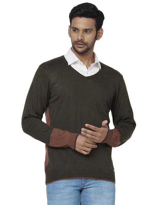 brown color block acrylic pullover - 17768429 - Standard Image - 1