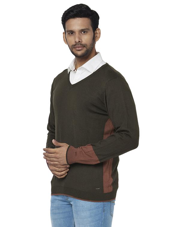 brown color block acrylic pullover - 17768429 - Zoom Image - 2