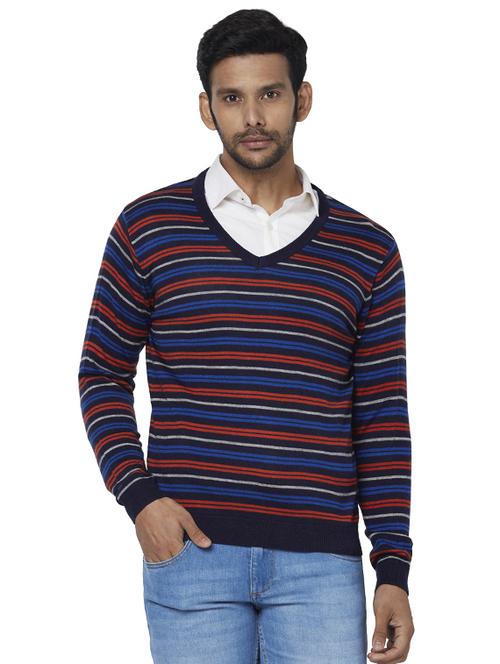 navy blue striped acrylic pullover - 17768443 - Standard Image - 1