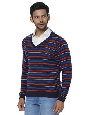 navy blue striped acrylic pullover - 17768443 - Standard Image - 2