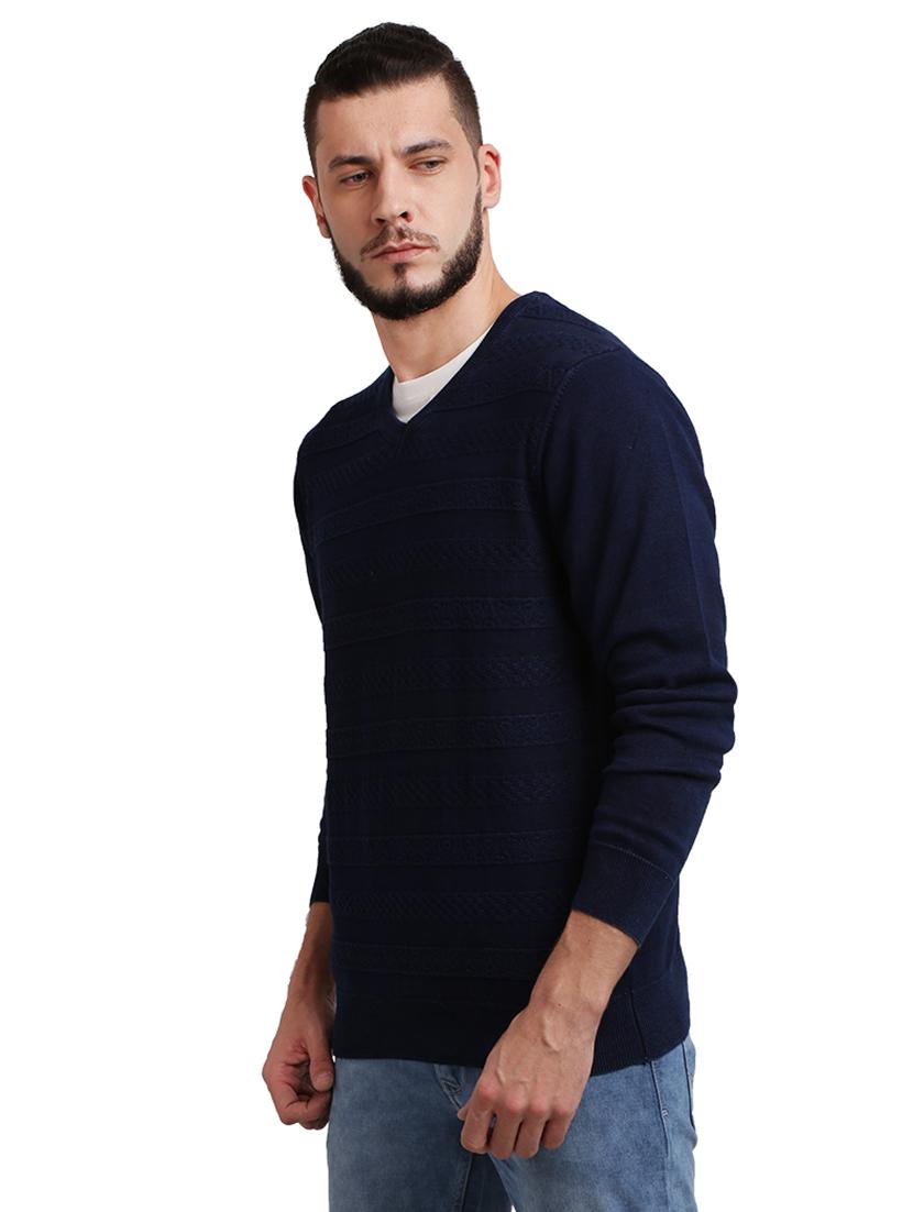 navy blue self design pullover - 17768445 - Zoom Image - 2