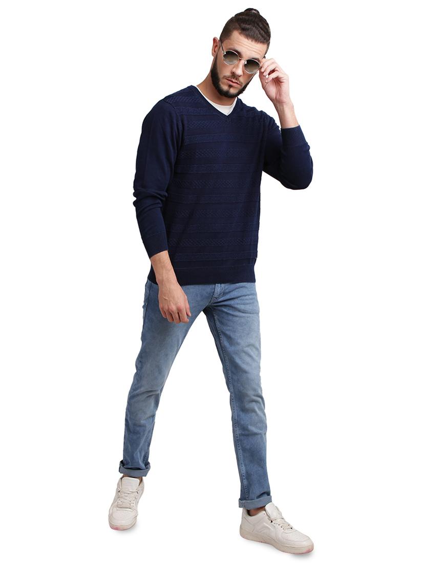 navy blue self design pullover - 17768445 - Zoom Image - 4