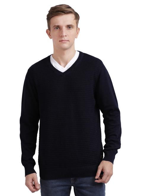 dark blue self design pullover - 17768450 - Standard Image - 1
