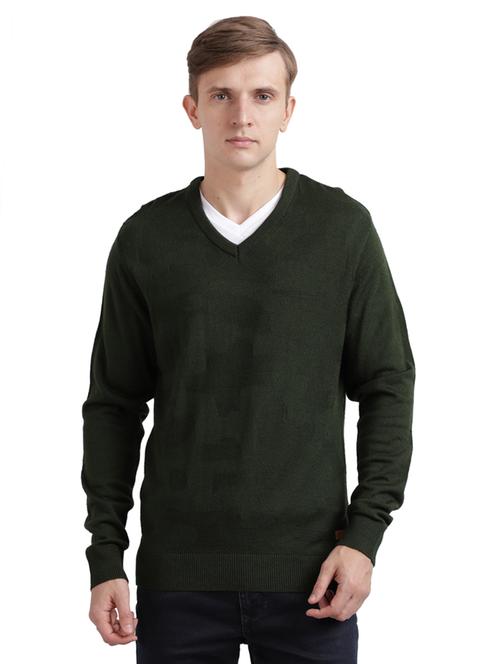olive green self design acrylic pullover - 17768461 - Standard Image - 1