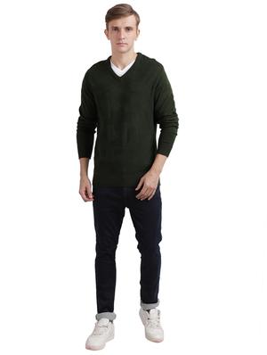 olive green self design acrylic pullover - 17768461 - Standard Image - 4