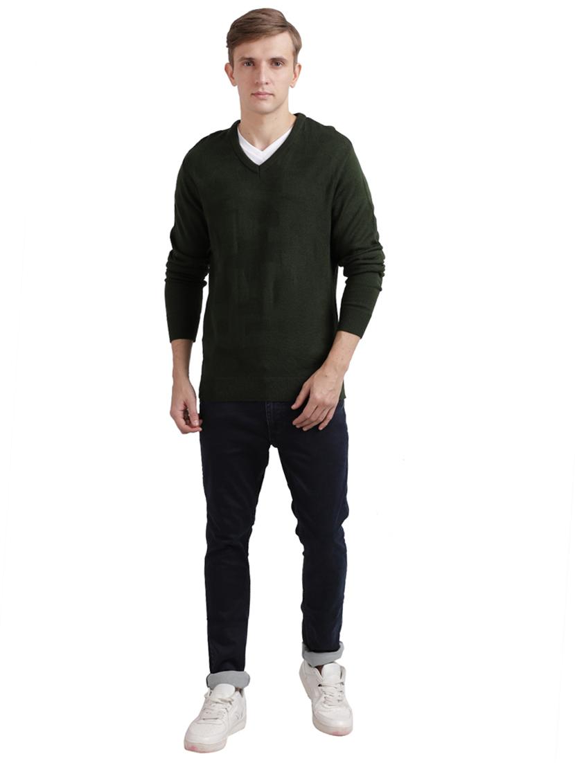 olive green self design acrylic pullover - 17768461 - Zoom Image - 4