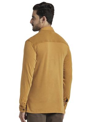 brown solid collared t-shirt - 17768567 - Standard Image - 3