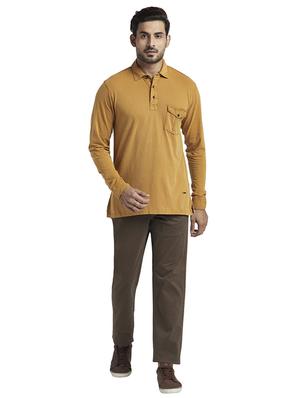 brown solid collared t-shirt - 17768567 - Standard Image - 4
