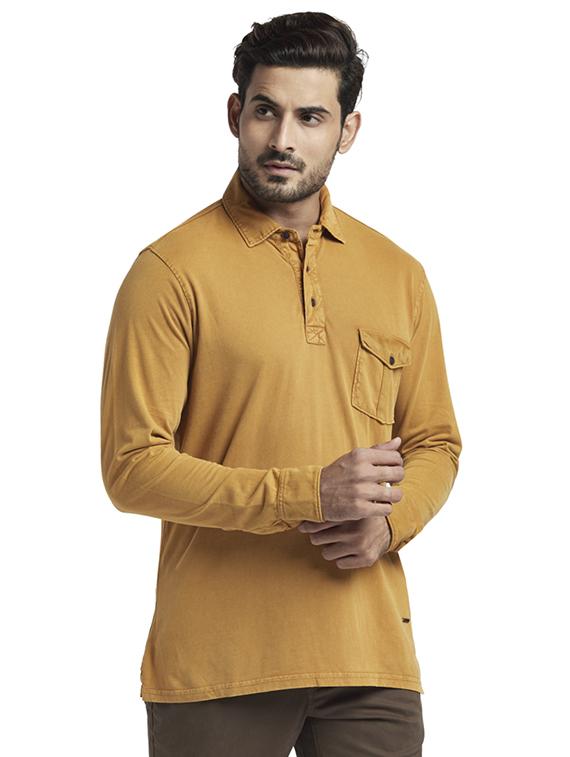 brown solid collared t-shirt - 17768567 - Zoom Image - 2